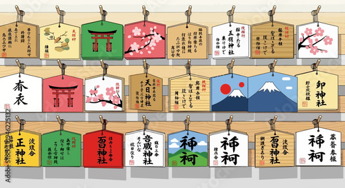 Japanese Ema Votive Wooden Prayer Plaques at Shinto Shrine
