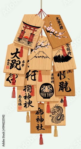 Japanese Ema Votive Wooden Prayer Plaques Hanging Decoration
