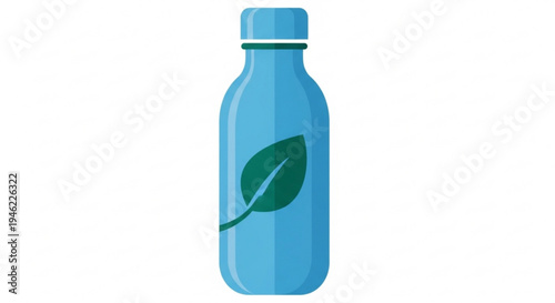 Eco friendly blue reusable water bottle with green leaf design on a white background for healthy hydration
