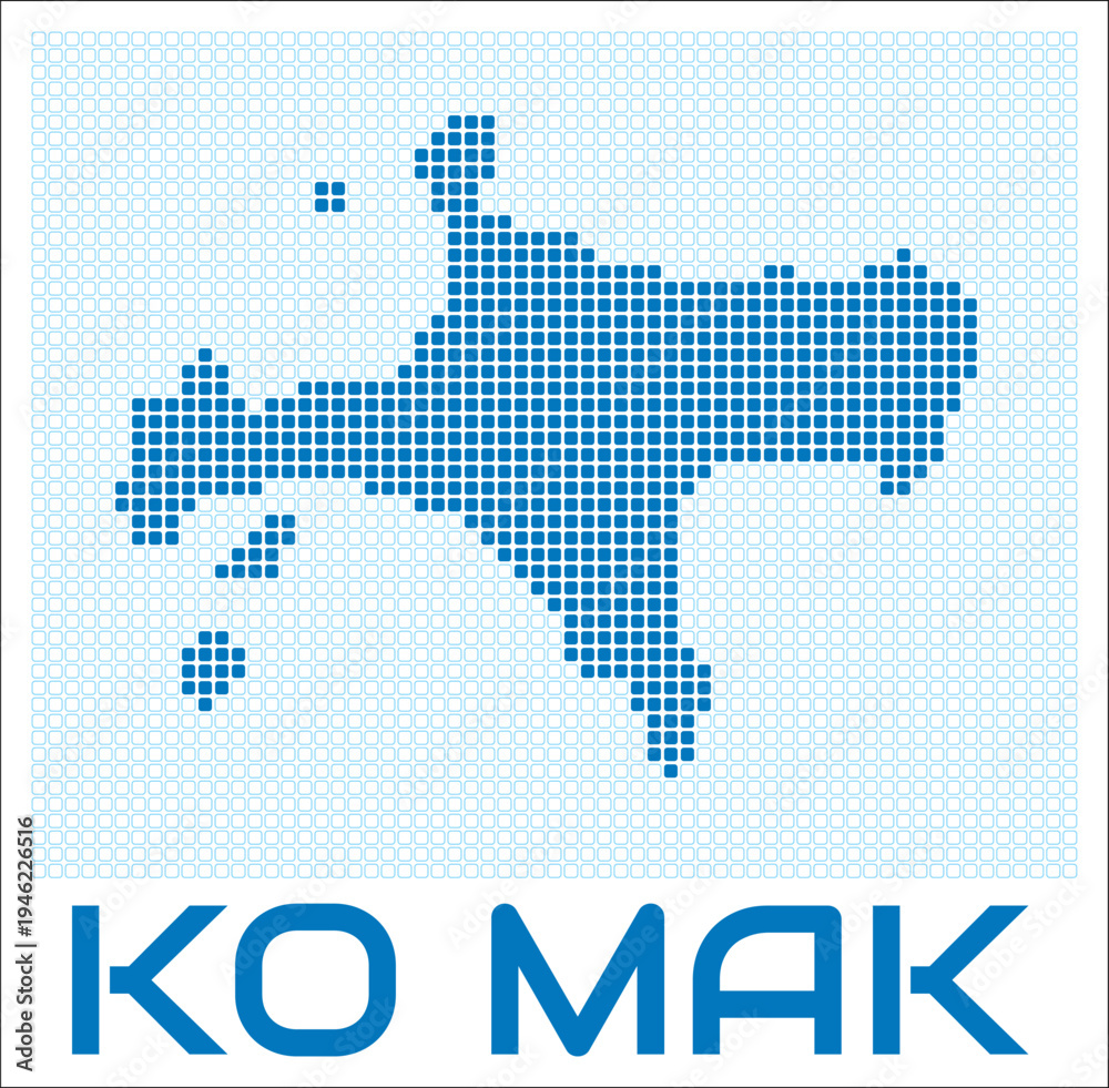 Fototapeta premium Ko Mak digital style map with blue rounded rectangle dots. Thailand. Dotted shape of the island. Ko Mak blue colored map and title on white background. Vibrant Vector Illustration.