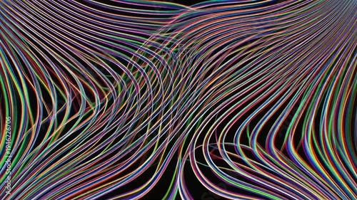 Abstract Vibrant Rainbow Wavy Lines on Black Background