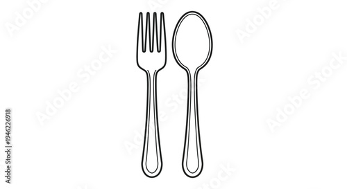 Simple black and white illustration of a fork and spoon side by side