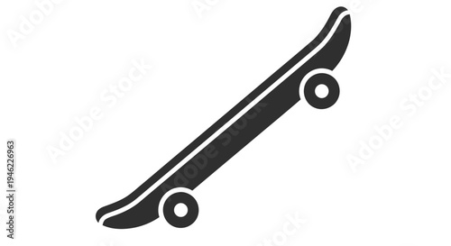 Simple black silhouette of a skateboard on a white background