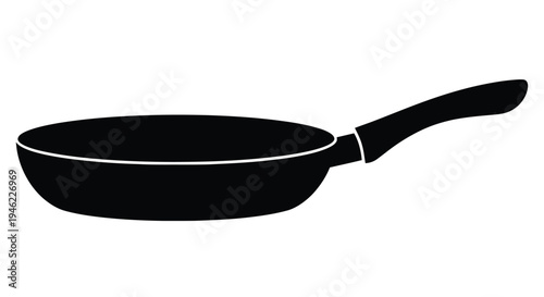 Simple black silhouette of a frying pan on a white background