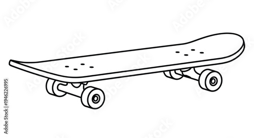 Simple line drawing of a skateboard showcasing its basic shape and components