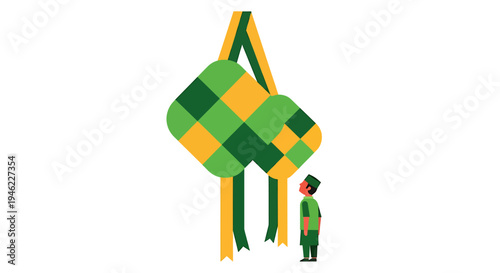 Vibrant Hanging Ribbons Lanterns for Festival Decoration. Vector Illustrations. EPS Editable