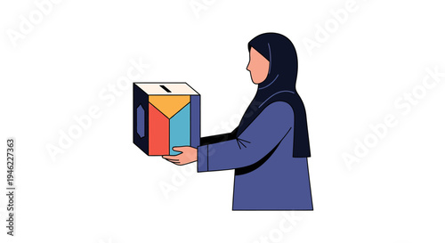 Woman in Hijab Holding a Book in a Simple Illustration. Vector Illustrations. EPS Editable