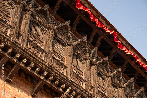 Принти на полотні Part of the Palace of Fifty-Five Windows is one of the most beautiful architectural features of the Bhaktapur durbar square, Nepal