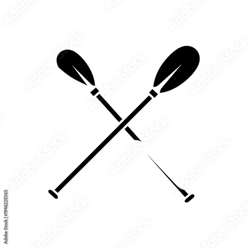 Stylized black icon featuring two crossed paddles, symbolizing water sports, adventure, and exploration. Ideal for marine-themed branding, digital interfaces, or leisure activity graphics