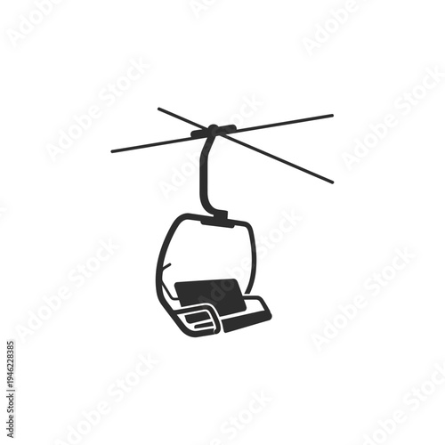 Minimalist black and white vector icon of a ski lift chair, perfect for winter sports transportation and mountain resort graphics