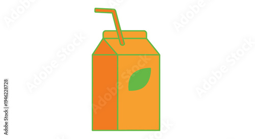 Cartoon illustration of a gable top orange juice carton with a red straw