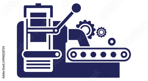 Industrial machinery illustration showing components like a lever gears and conveyor belt