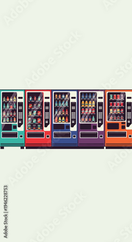 Colorful Vending Machines Row Illustration