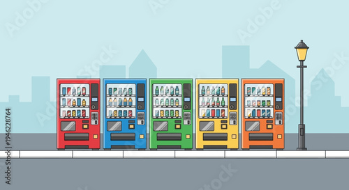 Colorful Vending Machines Row on City Street