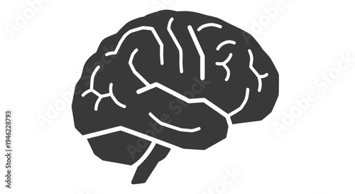 A simple black and white illustration of a human brain shown in profile view