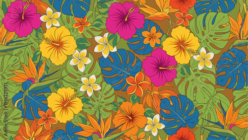 Vibrant Tropical Flower Pattern Seamless Background for Summer Designs