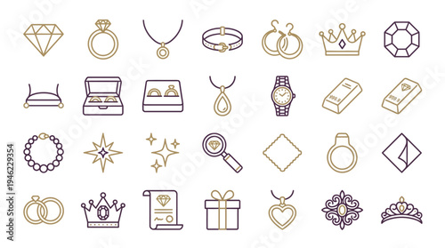 Collection of Elegant Jewelry and Accessories Icons for Design. Vector Icons Set