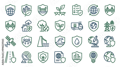 Collection of Environmental and Nature Themed Icons for EcoFriendly Design. Vector Icons Set