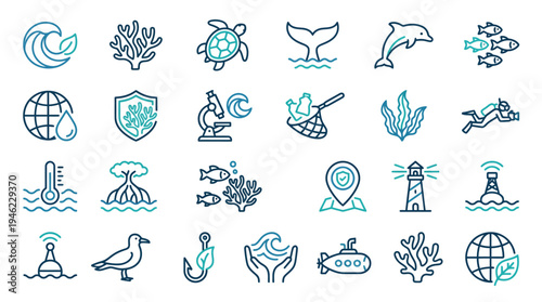 Collection of Environmental and Nature Icons for Sustainability and Ecology Themes. Vector Icons Set