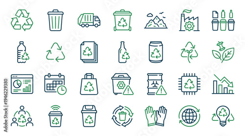 Collection of Environmental and Recycling Icons for Sustainability Projects. Vector Icons Set