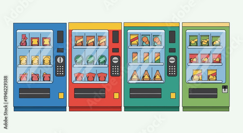 Set of Colorful Pixel Art Vending Machines with Snacks and Drinks