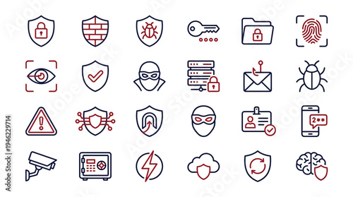 Collection of Security and Privacy Icons for Digital Safety. Vector Icons Set