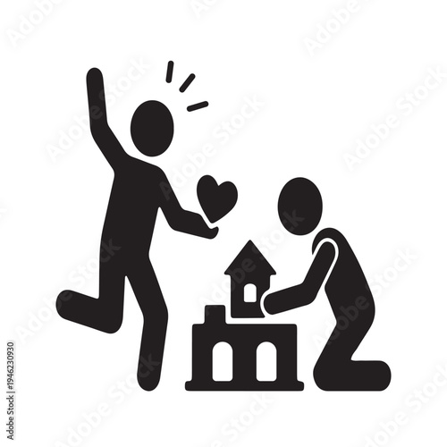 Volunteer helping to build a home for community with love and care symbol.