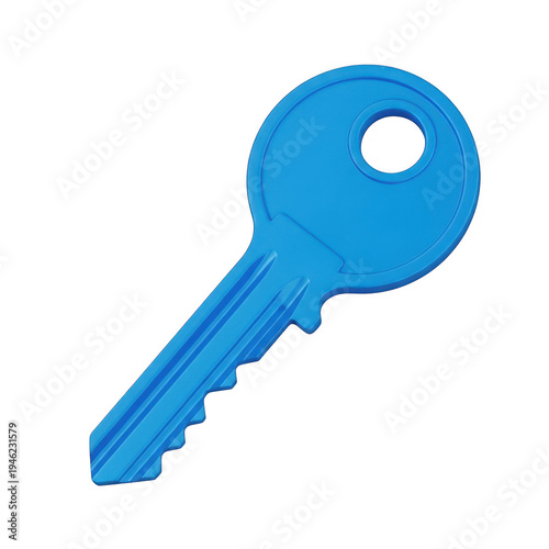 A blue key with a hole in the head isolated on transparent background
