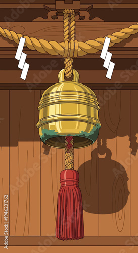 Japanese Shinto Shrine Bell with Rope and Tassel