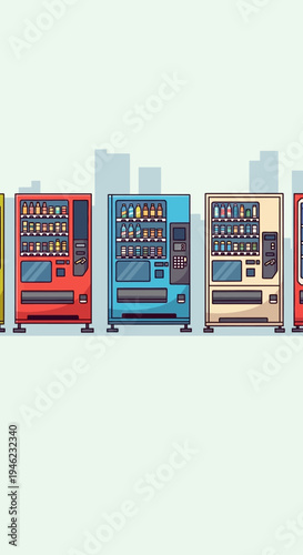 Colorful Vending Machines in a Row Vector Illustration