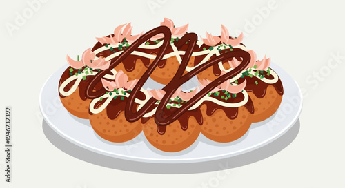 Delicious Japanese Takoyaki Octopus Balls on a Plate