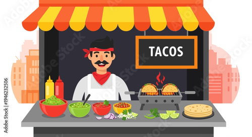 Taco Stand Chef Serving Fresh Mexican Street Food