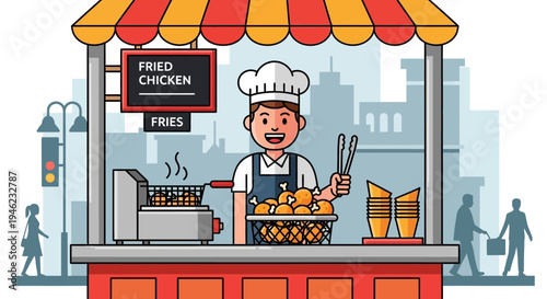 Street Food Vendor Selling Fried Chicken and Fries