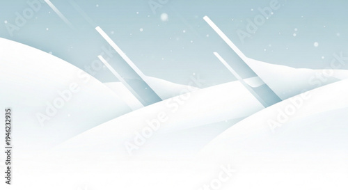 Snowy landscape with two metallic poles sticking out of the drifts during a blizzard winter weather scene