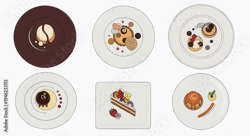 A curated collection of exquisite desserts, artfully presented on individual plates, showcasing diverse culinary creations