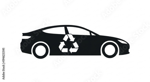 Eco friendly car with recycling symbol on side panel driving sustainability