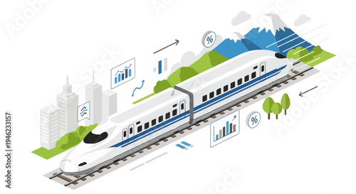 Isometric High Speed Bullet Train Concept with Business Growth Analytics