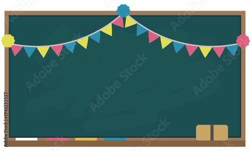 黒板とガーランドが飾られたコピースペースのあるイラスト素材
