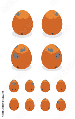 Egg Cow Scottish Highland Easter Isometric Spinning Animation Frame