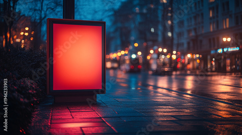 Wallpaper Mural Red blank city ad poster at night, blurred street traffic background, mock-up Torontodigital.ca