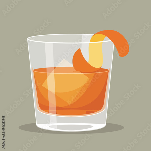 Refreshing Orange Cocktail with Ice and Orange Peel Garnish