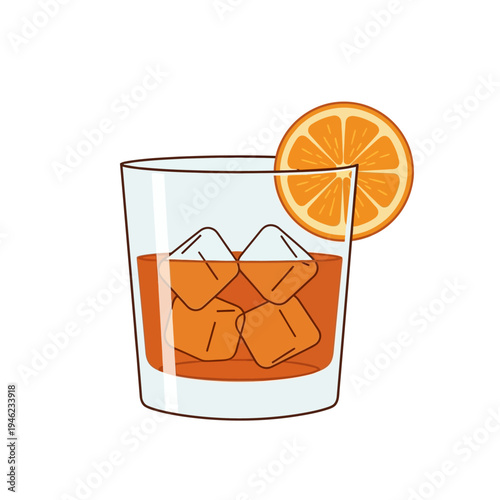 Refreshing orange cocktail with ice and orange slice garnish in a glass