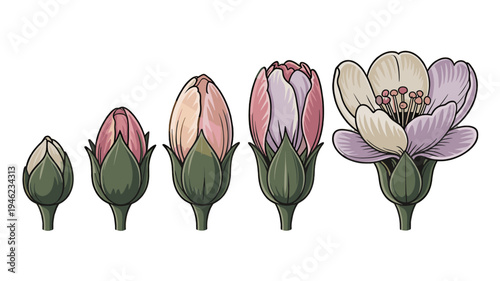 Growth stages of a beautiful flower.