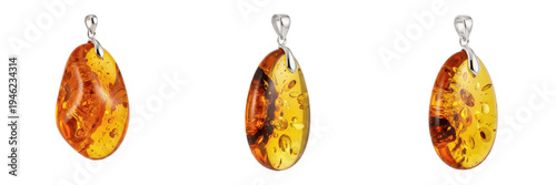 Photography Set and collection of amber pendant necklaces, polished natural Baltic amber gem