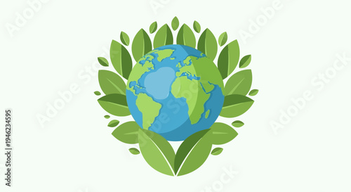 Globe Surrounded by Leaves Representing Environment and Earth.