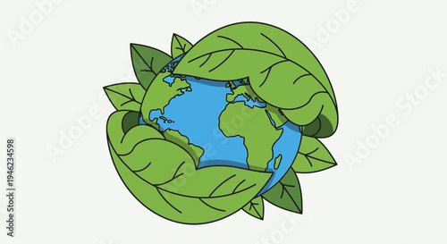 Earth Globe Wrapped In Green Leaves.