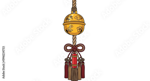 Traditional Japanese Suzu Bell with Decorative Tassel and Rope