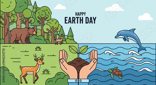 Hands Holding Seedling Plant For Earth Day.