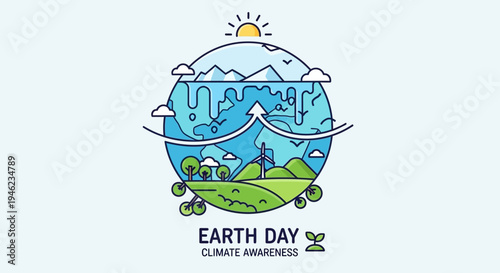 Earth Day Climate Awareness Emblem Illustration.