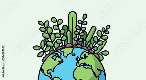 Earth Globe Surrounded By Growing Plants.